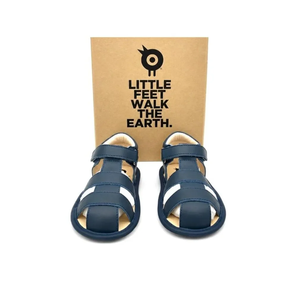 Toddler Boys Closed Toe Sandals Size 8 Navy Leather Water Shoes Hook Loop EU 24